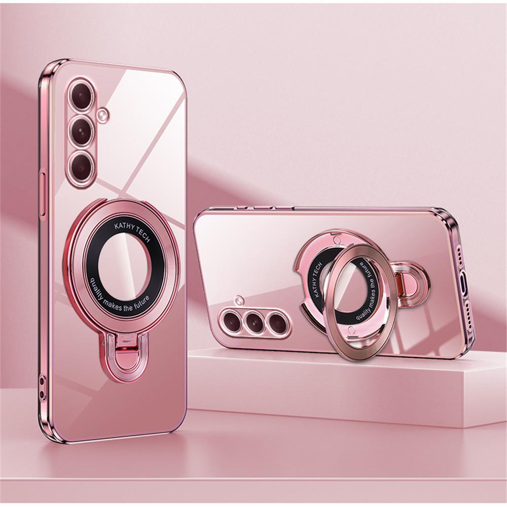 Luxury Transparent Plating Magnetic Bracket Case For Samsung A16 A06 A56 A26 A36 A55 A15 A35 A54 A24 A34 A14 A05S Stand Cover