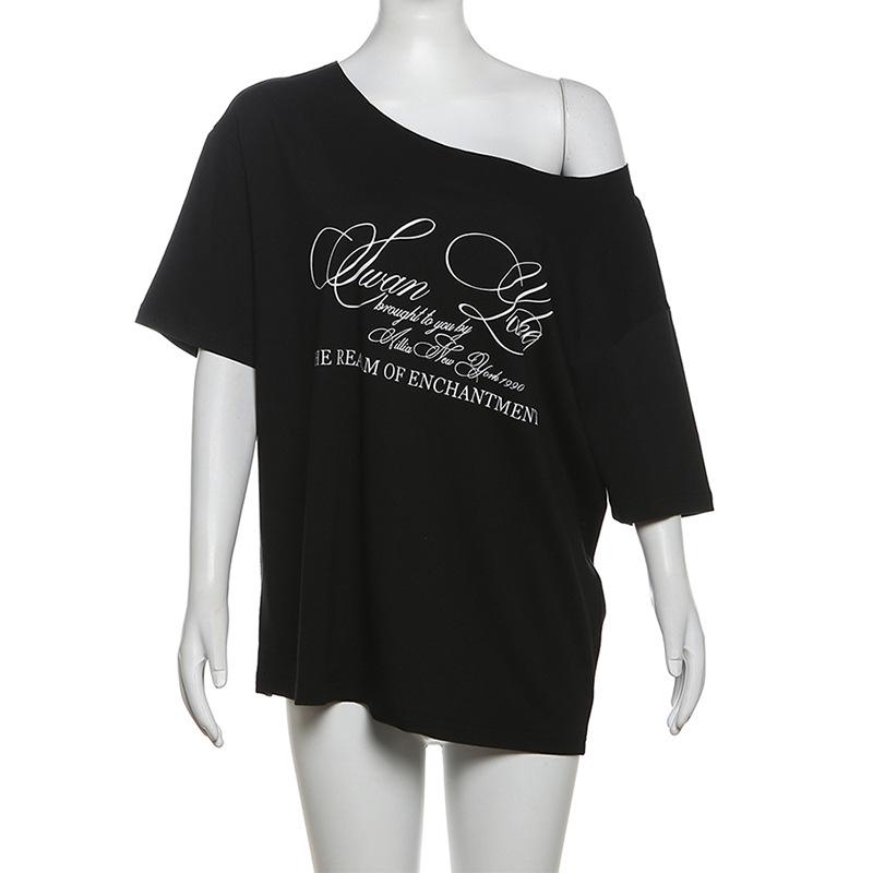 Casual Relax Woman T-shirt Letter 2025 Women Hot New Versatile Street Atmosphere Style Fashionable Chick Summertime Tops