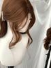 Honey Brown Wig A Woman with A Wig Has Long Hair with A Middle-parted Figure-eight Fringe Lazy Big Wavy Long Curls Headband Wig