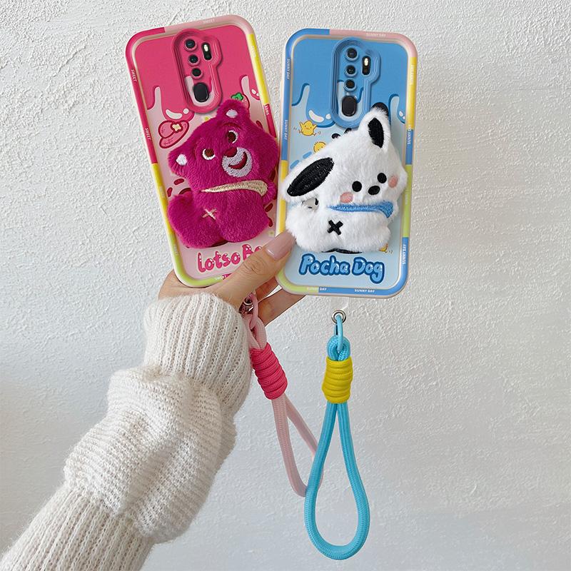 KEYSION Cute 3D Cartoon Plush Case for OPPO A9 2020 with Lanyard Soft Silicone Shockproof Phone Cover for OPPO A5 A9 2020