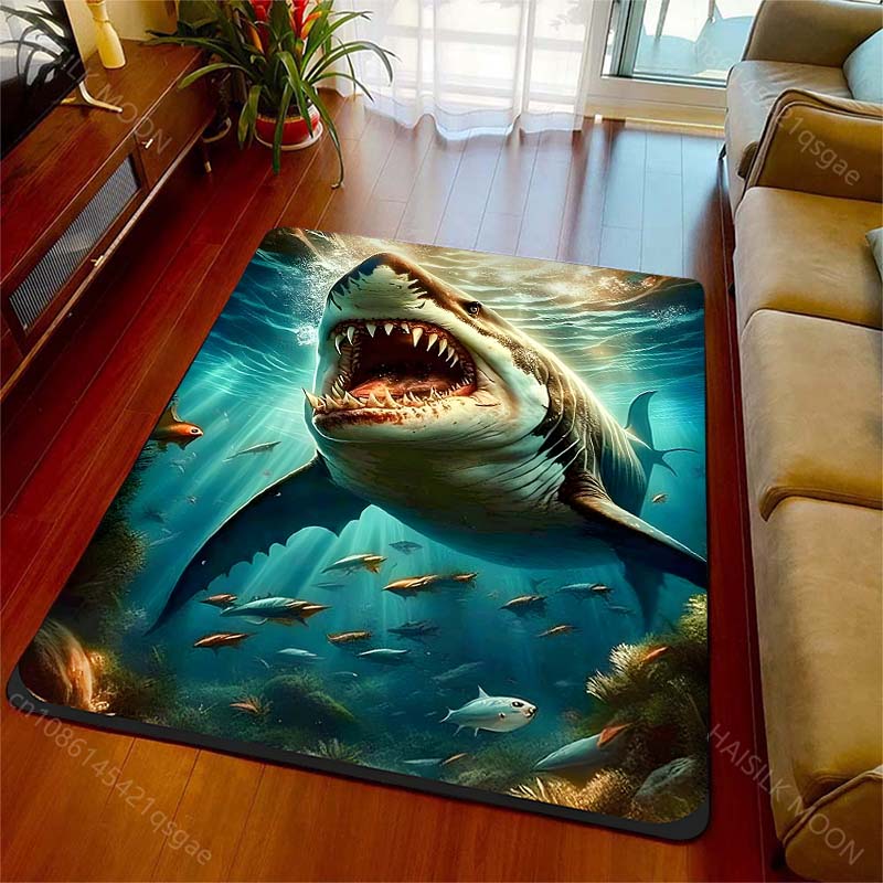1PC Shark swimming with open mouth Print Carpet Rug for Living Room Bedroom Sofa Doormat Home Decor Non-slip Floor Mat