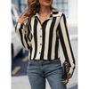 2024 Elegant Black Striped Printed Long-sleeved Shirt For Women Fashion Lapel Button-down Shirt Temperament Office Cardigan