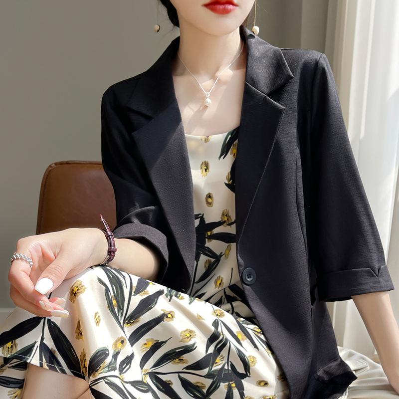 Baumwoll- und Leinen-Cardigan-Anzug Kleine Jacke Oberteil für Damen Sommer Leinen Locker Lässig Dreiviertelärmel Anzug Sonnenschutz