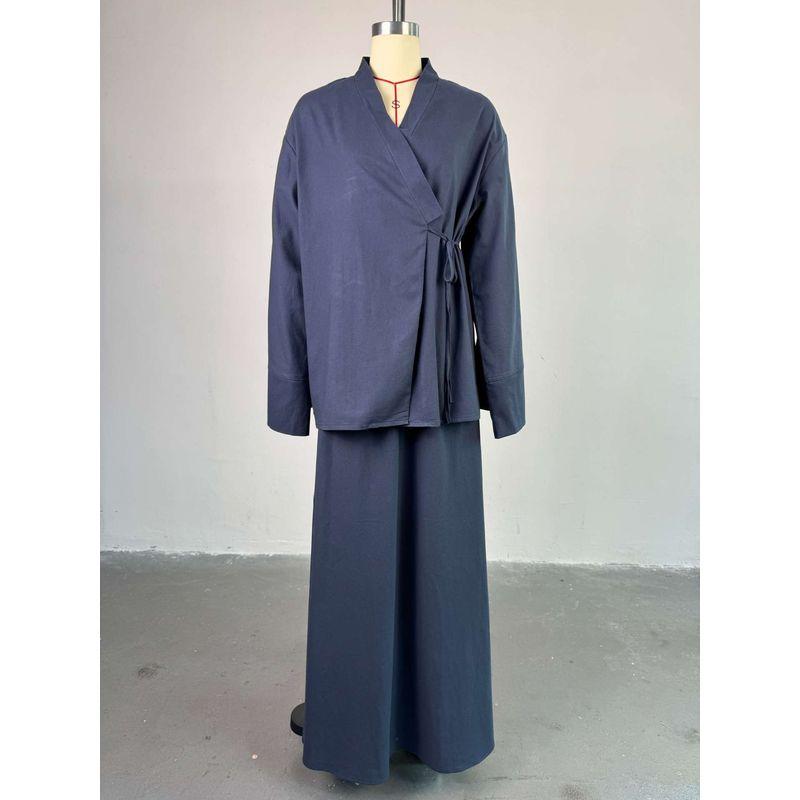

Western Style New Fashion Casual Loose Long sleeve Top Skirt Two-Piece Set Top and Skirt Set Navy blue XXL