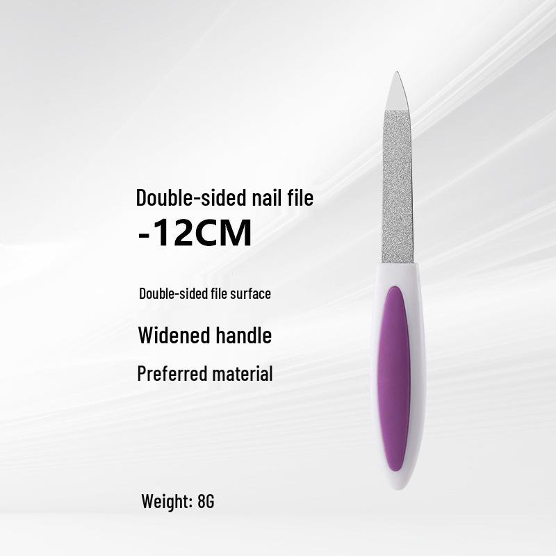 Lime à ongles double face en acier inoxydable avec manche en plastique pour manucure à domicile