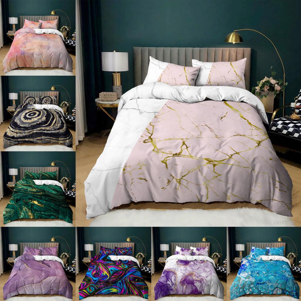 Home Textile Marble Texture Three-Piece Gradual Change Quilt Cover Digital Printing Bedding