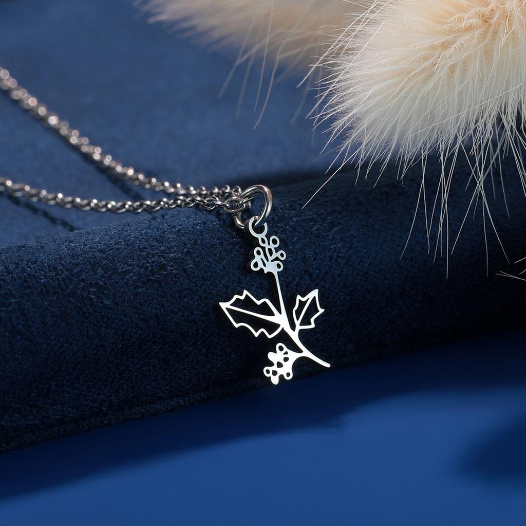 Kinitial Birth Flower Necklaces For Women Girls Stainless Steel 12 Month Flower Necklaces Birthday Jewelry Gift