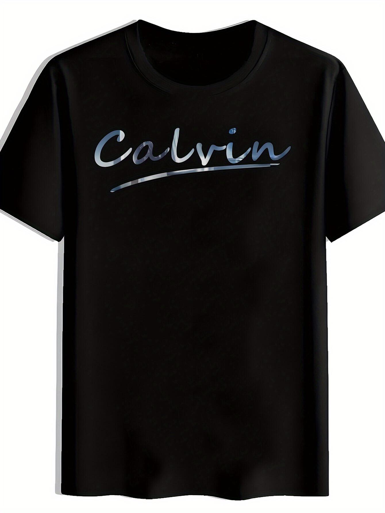 T-shirt Calvin Bold Blue Script - Minimalist Everyday Essential Tee L