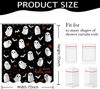 Halloween Shower Curtain For Bathroom, Black Cute Ghost Shower Curtain Little Bat Ghost Bow Bath Curtain For Halloween
