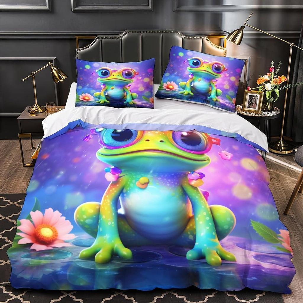 Frog Cute Beddings for Kids Boys Girls Teenage Single Quilt Cover Duvet Cover with Zip,3D Cartoon Quilt Cover with Pillowcase
