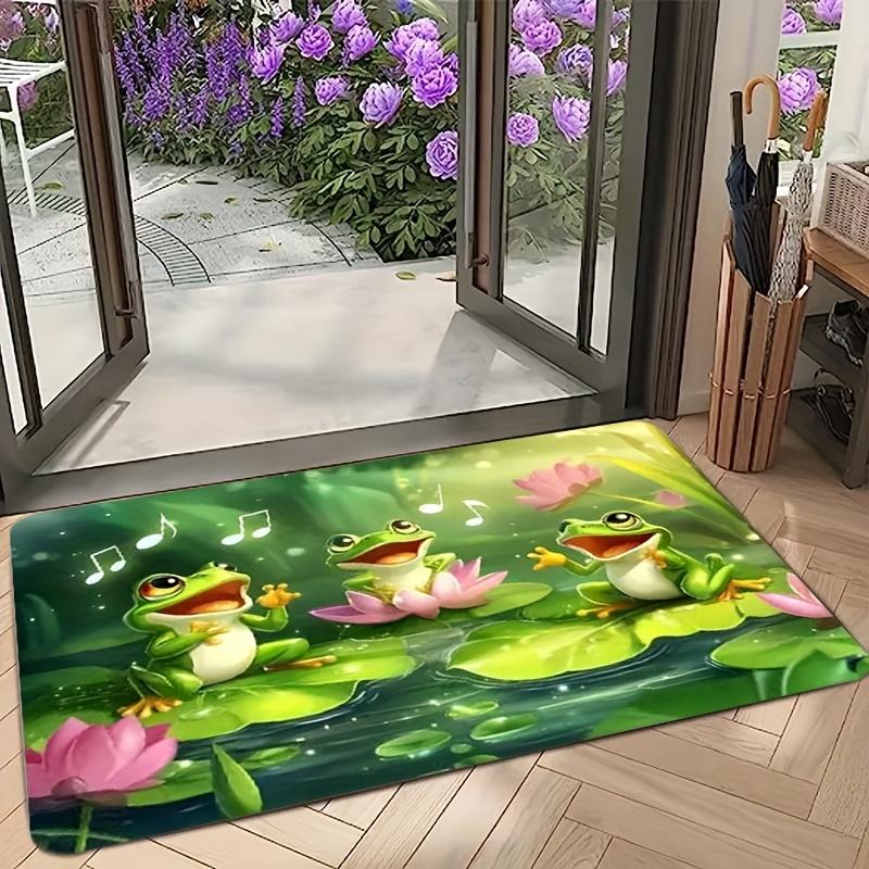 1pc Cartoon Singing Three Frogs E-sports Floor Mat Bathroom Mat Kitchen Floor Mat Living Room Mat Bedroom Mat Indoor Door Mat Machine Wash
