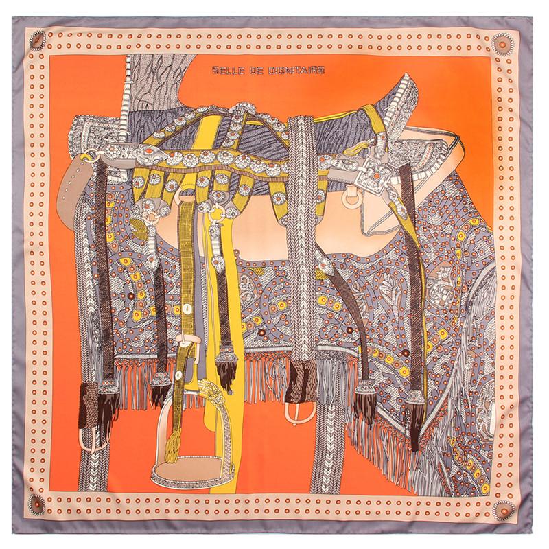 

Manual Hand Rolled Twill Silk Scarf Women Saddle Print Square Scarves Wraps Echarpe Silk Foulards Femme Bandana Lady Hijab 90CM 90CM x 90CM