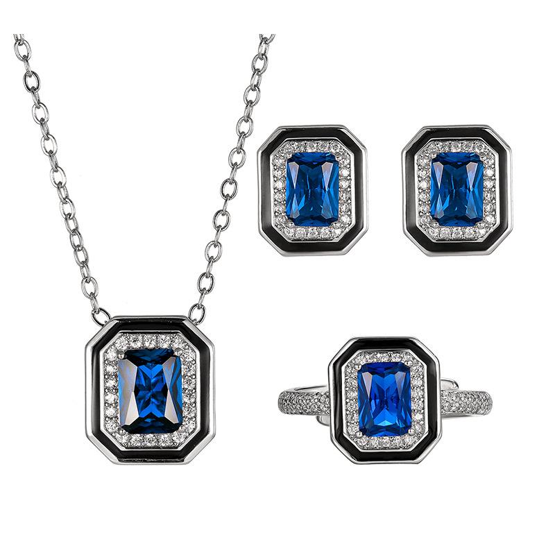 Jewelry Copper Bottom Gold-Plated Retro Simulation Blue Spinel Square Diamond Simple Wind Suit Female 6 * 8-5 * 7