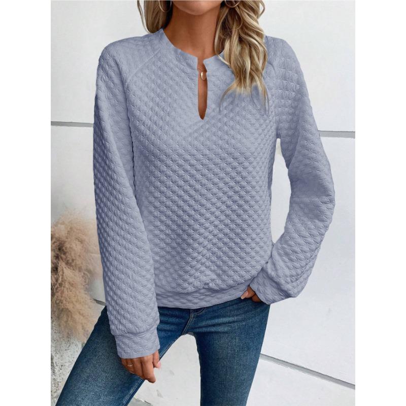 YYFS Women's Fashion Casual Spring Autumn Solid Color Print Long Sleeve O-Neck Blouses & Shirts