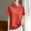 Spring and Autumn Semi-high-necked Cotton Short-sleeved Women's Stand-up T-shirt Joker Loose Sleeve Top Slim Bottom