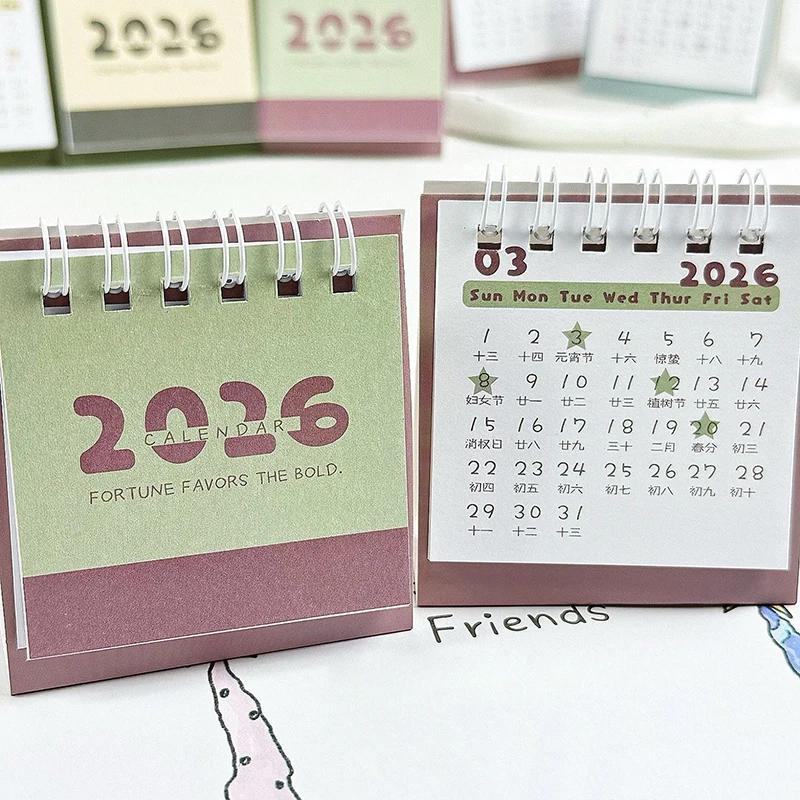 2026 Mini Einfacher Kalender Kleiner Tischkalender Kreativer Spiralbindungskalender Planer Desktop-Dekoration Bürobedarf