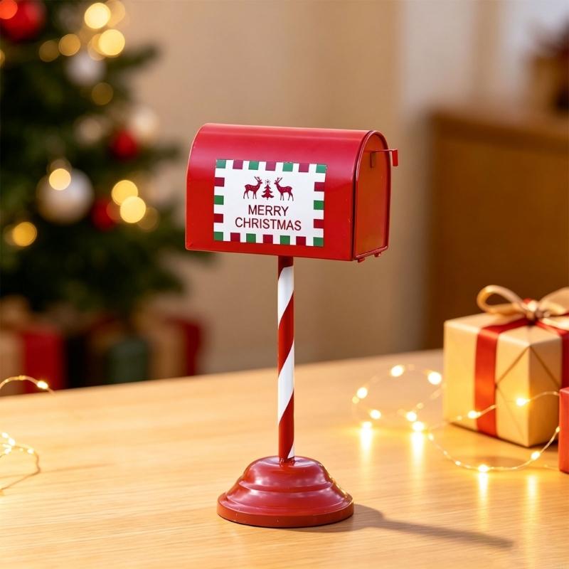 Christmas Mailbox Display Piece Freestanding Metal Holiday Porch Mailbox for Entryway Yard Shop Table Window Area, Home and