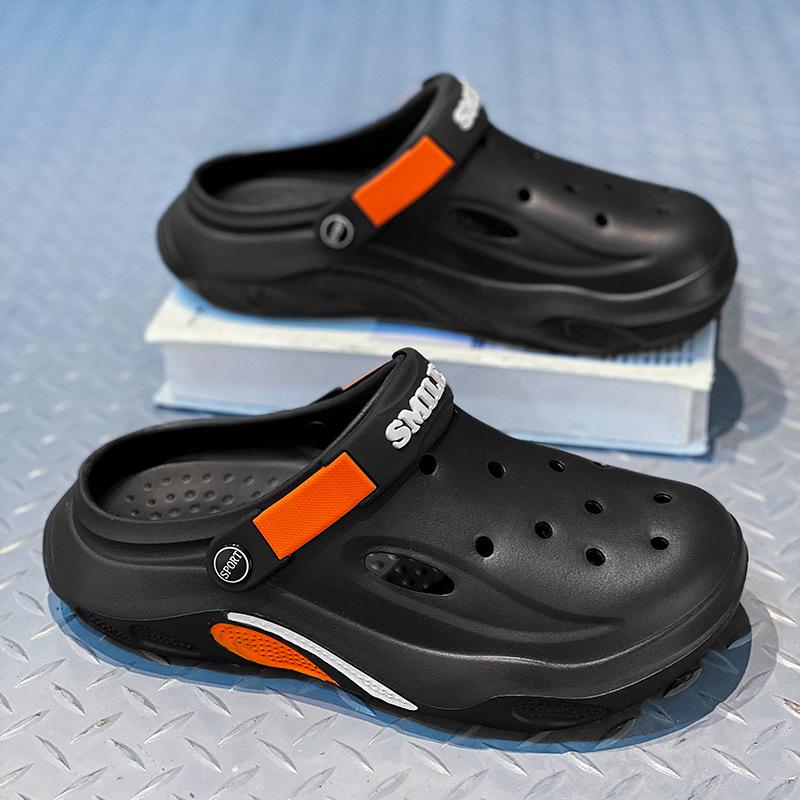 

Cool slippers men s bag head shoes breathable hole shoes men s casual beach sandals EVA home outer slippers 39 чёрный