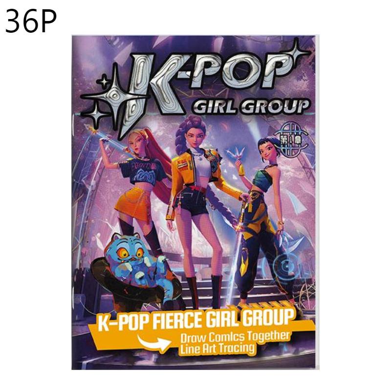 New 36Page K-Pop Demon Hunters Picture Book 24*17cm Anime Peripheral Line Art Coloring Book Children's Album Coloring Painting
