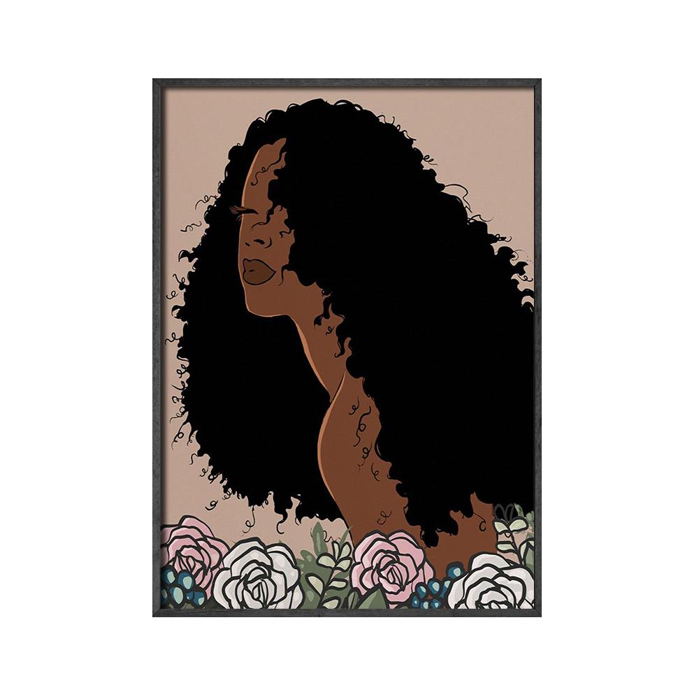 African Art Black Woman Painting Canvas Black Girl With Tropical Monstera Leaves Posters and Prints Boho Wall Art Pictures