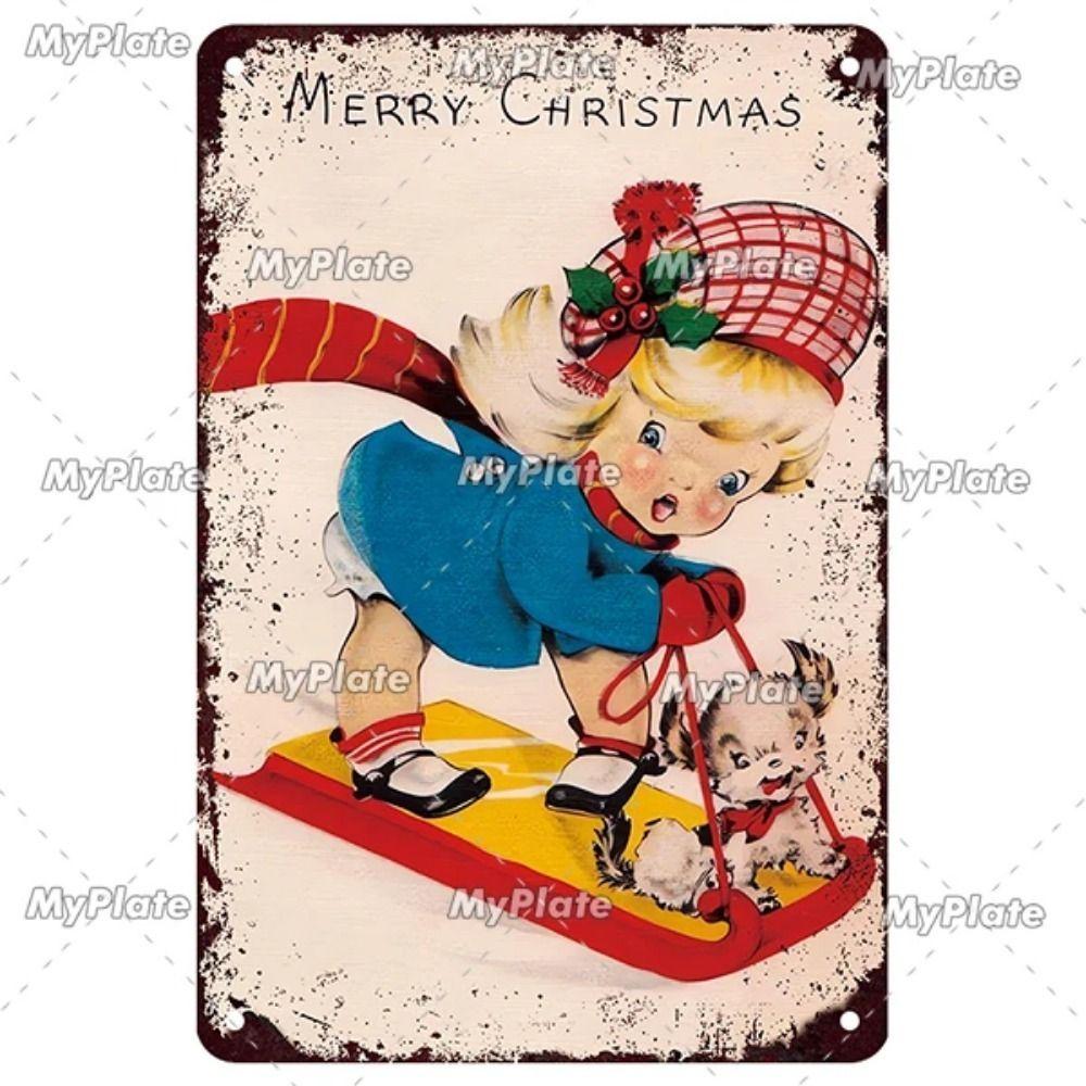 Vintage Christmas Metal Tin Sign Home Festive Wall Decor