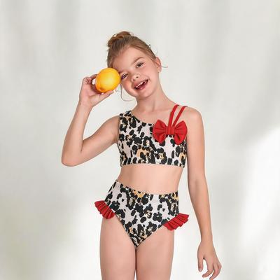 Costum de baie nou din două piese cu imprimeu leopard și căpșuni pentru copii, fete, copii mici, îmbrăcăminte de vară pentru plajă