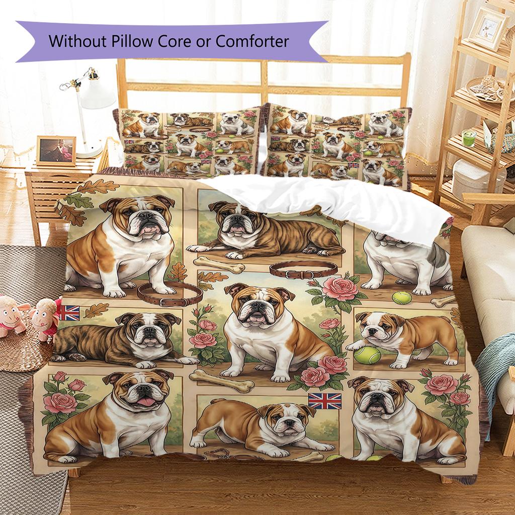 Cute Flower Puppy Pattern Bedding,Quilt Set Quilt Cover Pillowcase Home Birthday Gift (1 * Duvet Cover + 2 * Pillowcase, Without Core)