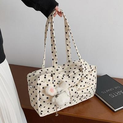 Japanese Cute Polka Dot Shoulder Bag High-quality Bow Square Bag BlackWhite Blocking Handbag Zipper Commute Storage Shopping Bag