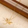 DIEYURO 316L Stainless Steel Hollowed Out Animal Dragonfly Zircon Pendant Necklace For Women New Trend Fashion Neck Jewelry Gift