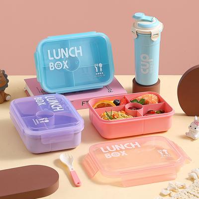 Fiambrera para niños con taza, Fiambrera Bento portátil con cubiertos, Fiambrera para niños escolares, Recipiente para alimentos apto para microondas