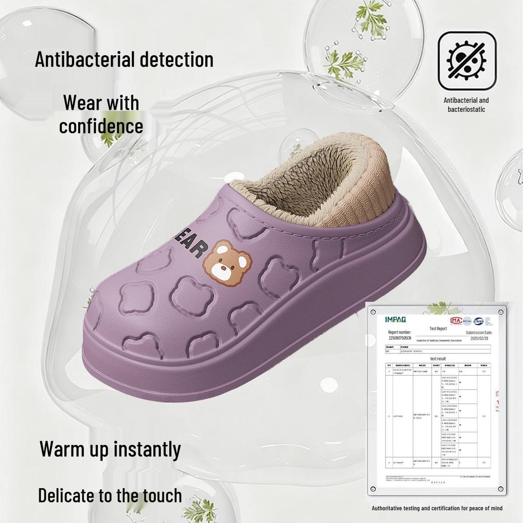 Women's Closed-Heel Waterproof Cotton Slippers - Non-Slip, Warm, Thick-Soled for Indoor Use, Autumn & Winter
