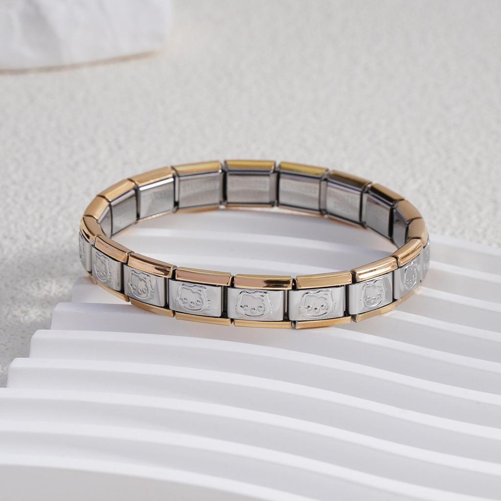 Italian Stainless Steel Love Heart & Star Modular Bracelet - Detachable Elastic Watch Band, European & American Fashion.