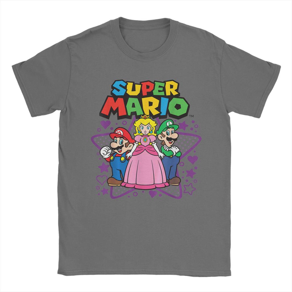 Super Marios Peach Luigi Trio Stars and Hearts T Shirt Unisex Cotton TShirt Round Neck Tee Shirt Short Sleeve Clothes Plus Size