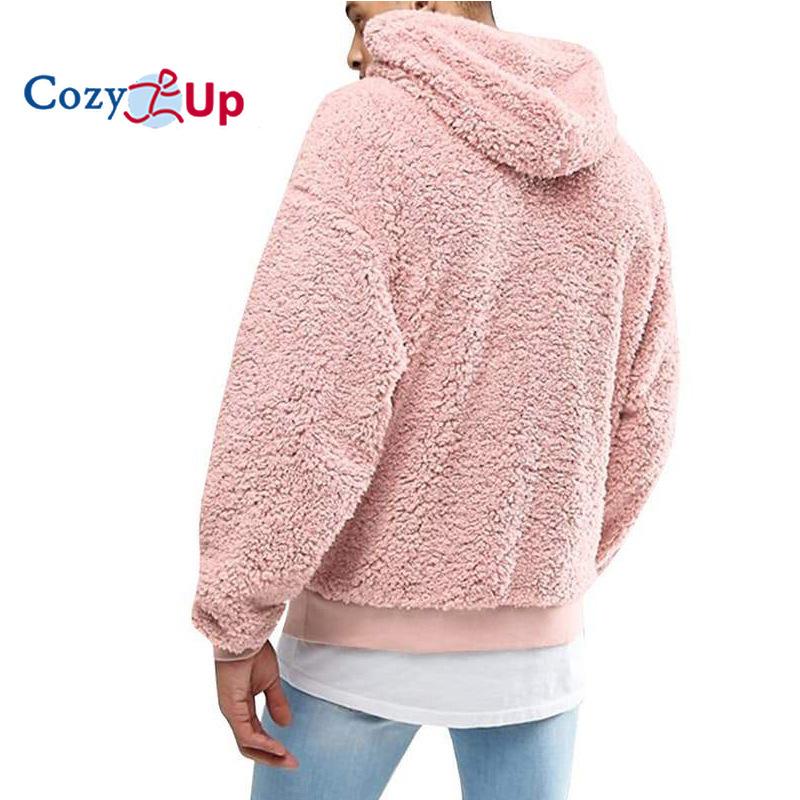 Cozy Up Mens Fuzzy Sherpa Pullover Hoodie Sweatshirts Long Sleeve Sport Front Pocket Fall Outwear Winter Hooded