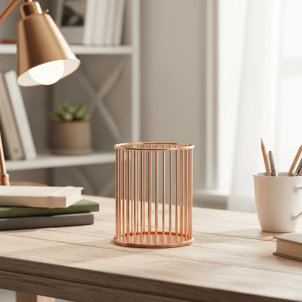 Metal Material Pen Holder Gold Color Pencil Organizer Metal Craft Desktop Organizer  School Use