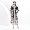 Spring Summer Women Brand Designer Vintage Palace Print Single Breasted Ankle Length Party Shirt Dresses with Belt