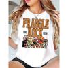 Europäische Größe 1 Stück Damen Freizeit-T-Shirt mit Rundhalsausschnitt, Fraggles Rock 1983 Aufdruck, Geometrisches Muster, Mittlere Dehnbarkeit, Ganzjahres Mode-Top
