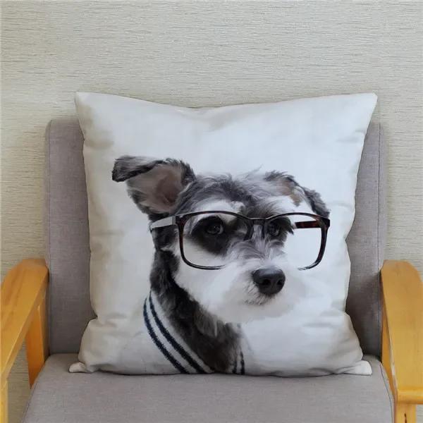 Home Bedroom Pillowcase Cute Schnauzer Print Cushion Cover Decor
