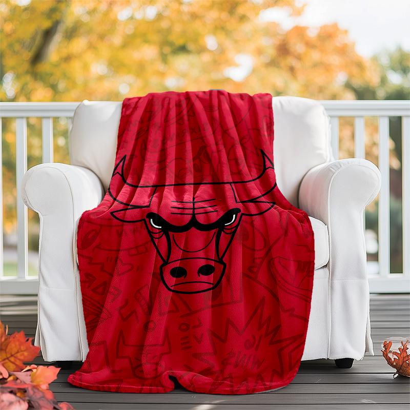 1pc Chicago Bulls Theme Blanket - Digital Print, Polyester, Cozy for All Seasons, Perfect for Outdoor, and Travel