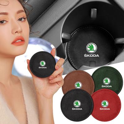 1/2 ks Podložka do držáku nápojů do auta PU kůže Slot Protiskluzová podložka pod hrnek Pro Škoda Octavia MK2 MK3 2 3 A7 Fabia Karoq Kodiaq Superb Rapid Kamiq