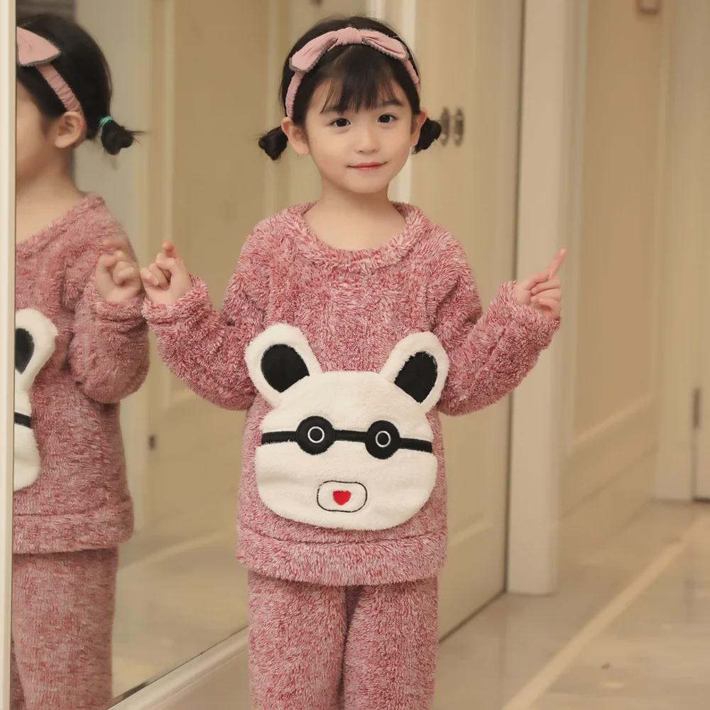 Pijamale drăguțe pentru copii din flanel de iarnă - lână groasă de coral, îmbrăcăminte de casă de pluș pentru băieți și fete, dimensiuni mici până la mari