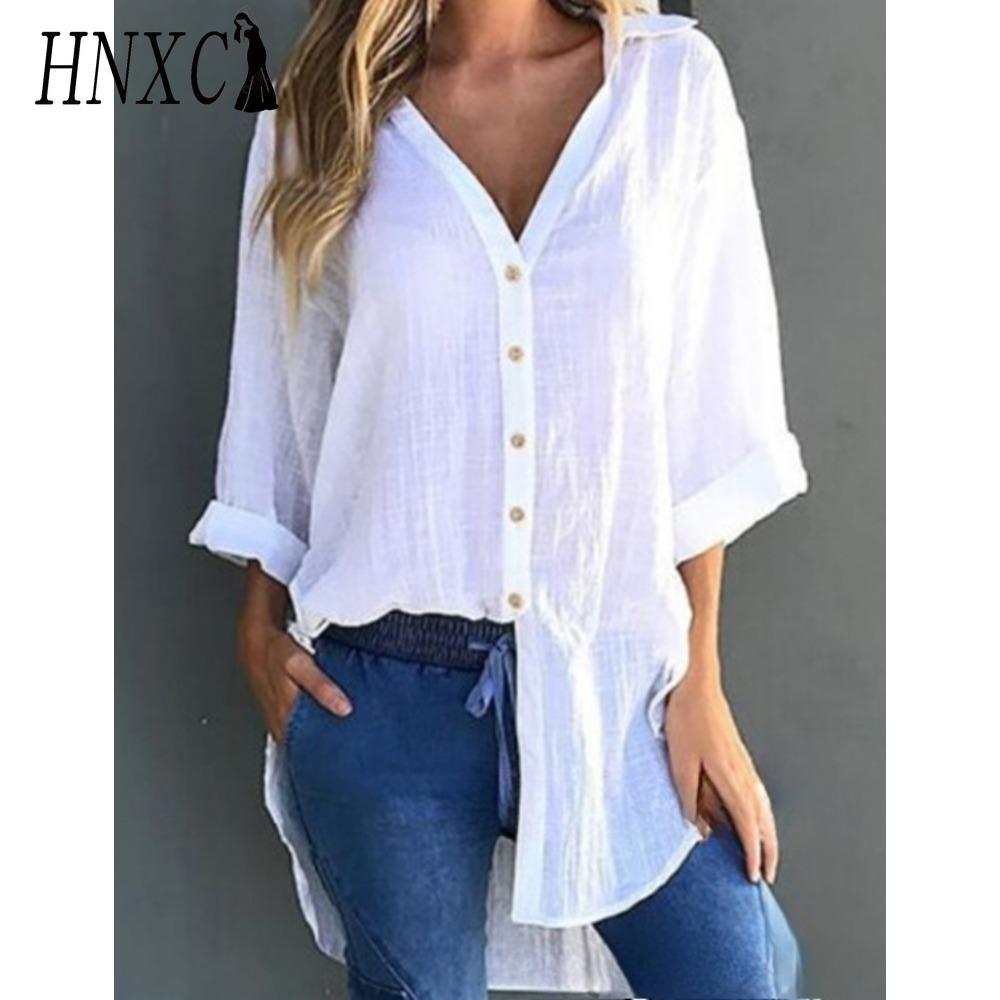 

HNXC Женские модные повседневные блузки и рубашки с принтом однотонного цвета, с длинным рукавом и воротником поло XXXXXL белый