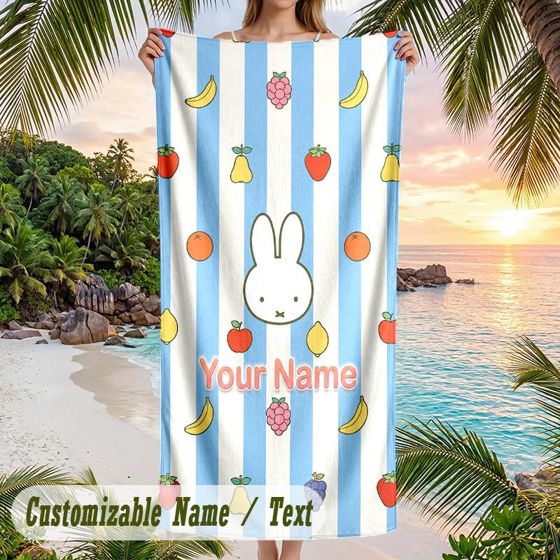 Miffy Beach Towel, Personalized Custom Text, Quick Dry Soft Large Towel For Swimming Pool Travel