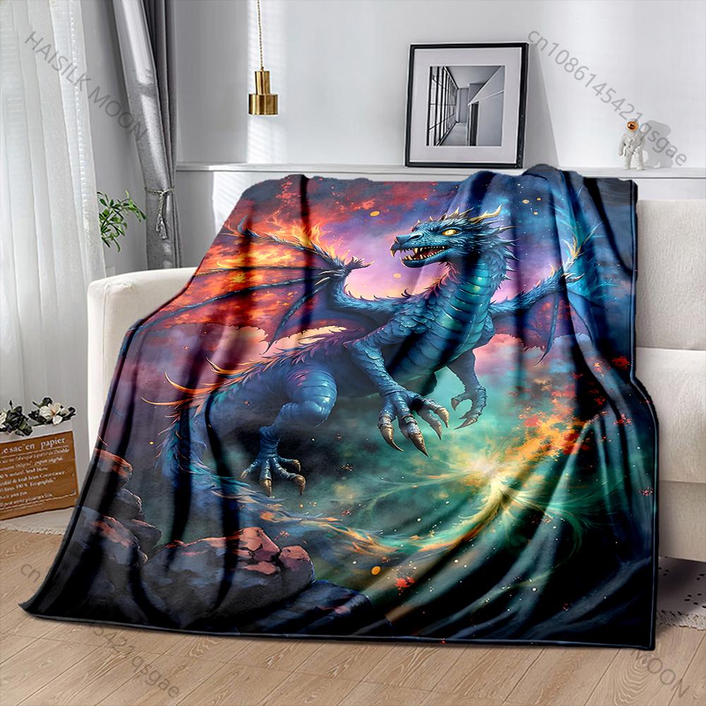 Multiple Sizes Blue Dragon with Fiery Wings Print Adult Children Warm Blankets Home Travel Car Soft and Comfortable Luxury Gifts
