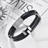 Mens Geometric Stainless Steel Braided Leather Bracelet Handmade Adjustable Cycling Accessory