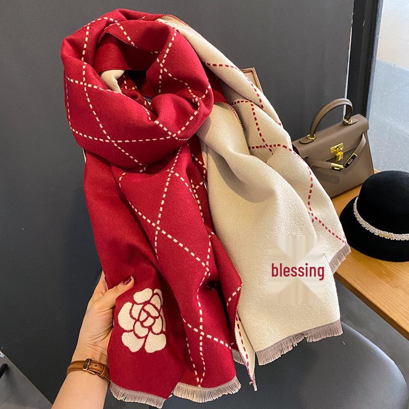 Women's Cashmere Blend Double-Sided Scarf - Autumn/Winter Warm Shawl, Versatile High-End Fashion