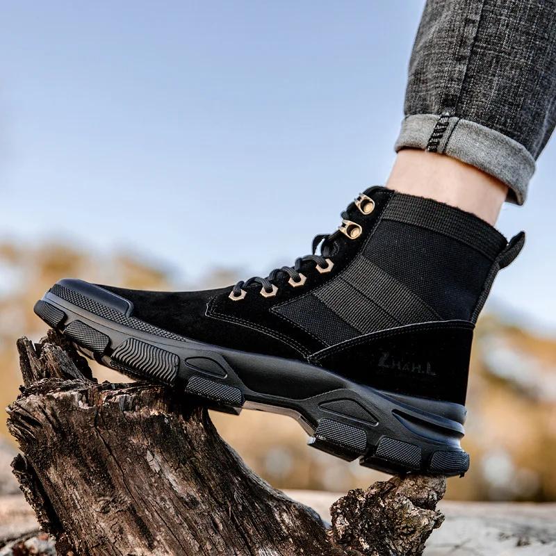 Winter Boots Men's Shoes 2024 High Top Sneakers Casual Shoes Fashion Casual Shoes Men's Sneakers Suede Shoes Men Plush Warmyu7