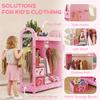Kids Clothes Rail, Kids Wardrobe with Mirror, Shelves, Fabric Storage and Hooks for Bedroom, Nursery, Pink