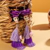 Funny Ethnic Flower Skull Drop Earrings for Women Creative Gothic Punk Long Tassel Earring Halloween Party Festival Jewelry Gift