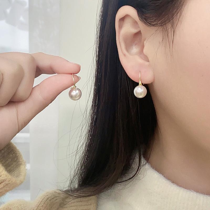 Silver needle pearl exquisite earrings temperament classic versatile ear hook simple pearl silver needle earrings